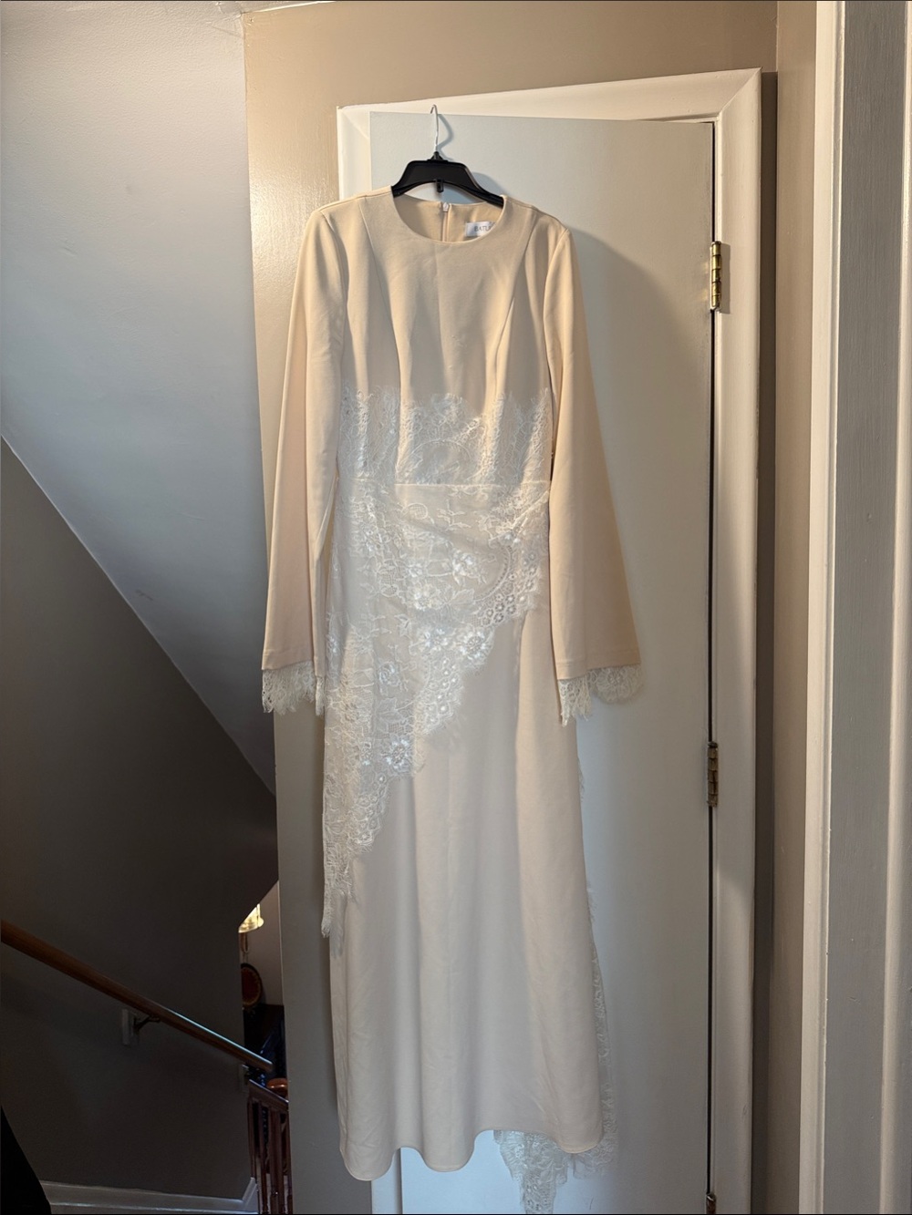 Ivory Long-Sleeve Lace Appliqué Dress